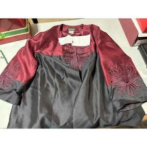 Bob Mackie Jacket Open Front Silk Red Black Size 2X Wearable Art Embroidered NWT